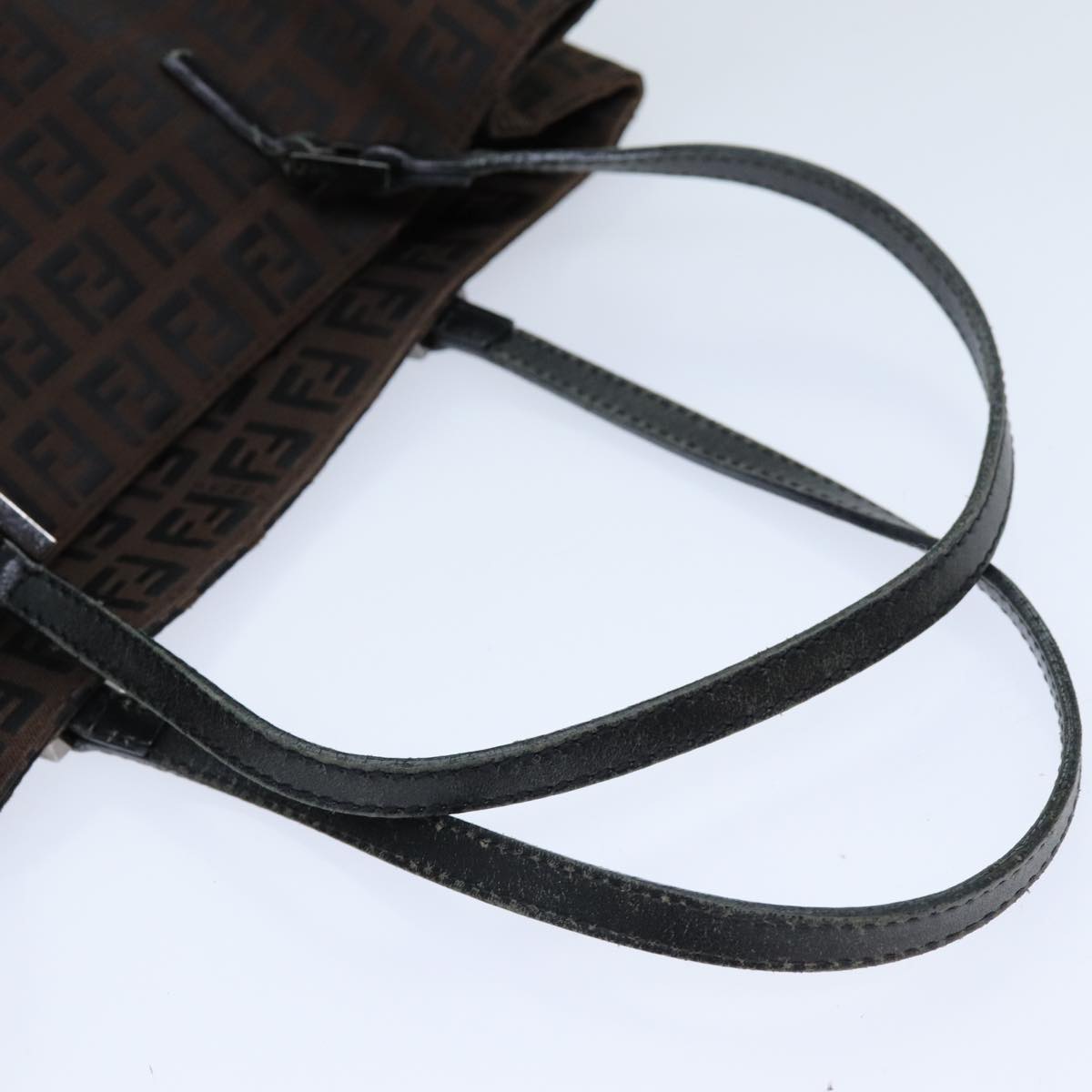 FENDI Zucchino Canvas Tote Bag Brown Black 76132