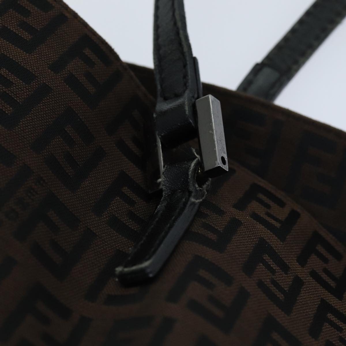 FENDI Zucchino Canvas Tote Bag Brown Black 76132