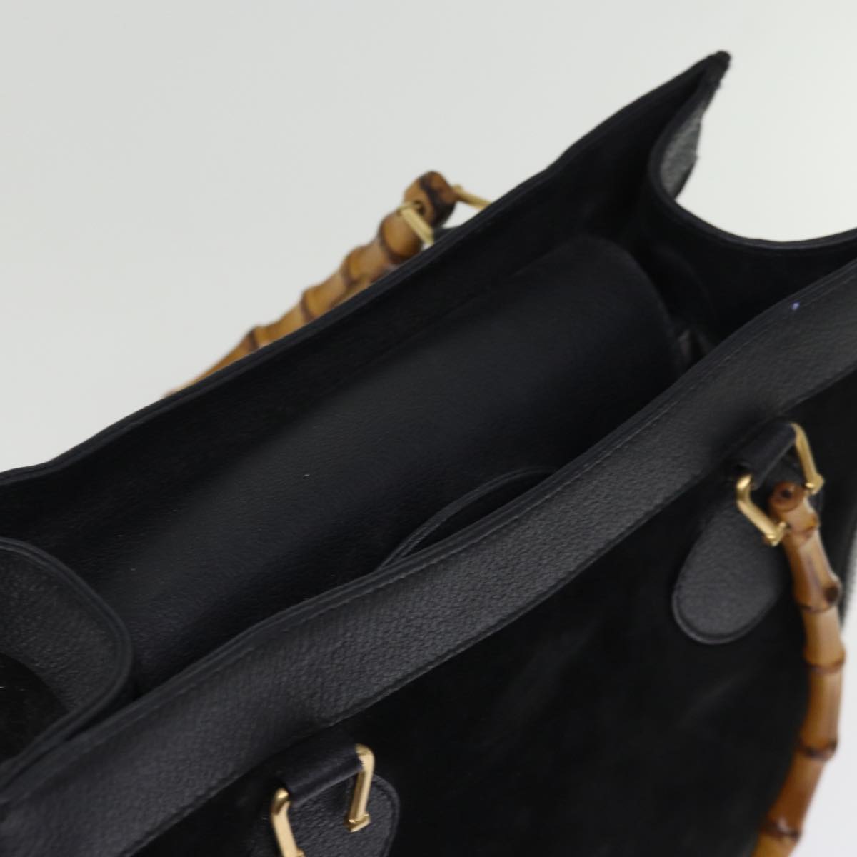 GUCCI Bamboo Hand Bag Suede Leather Black 002 1186 0260 76161