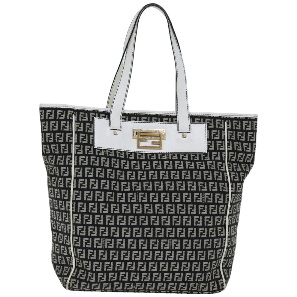 FENDI Zucchino Canvas Tote Bag Black 76206