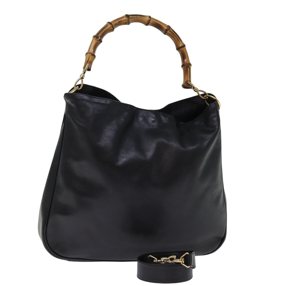 GUCCI Bamboo Shoulder Bag Leather 2way Black 001 1998 1577 76215