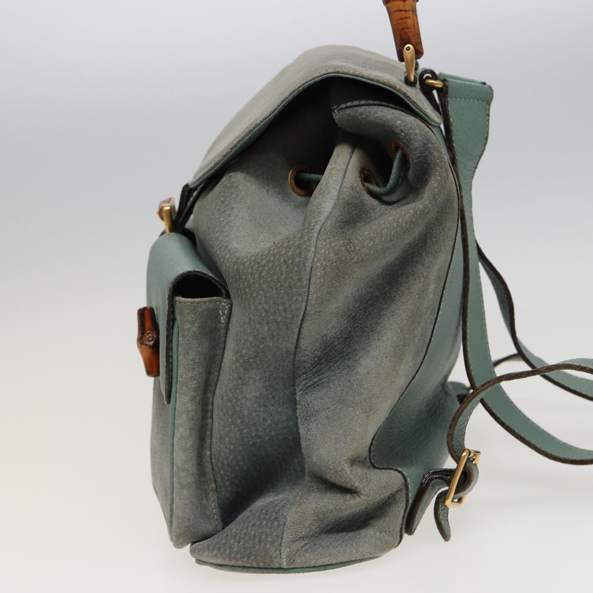 GUCCI Bamboo Backpack Suede Blue 003 1998 0016 76388
