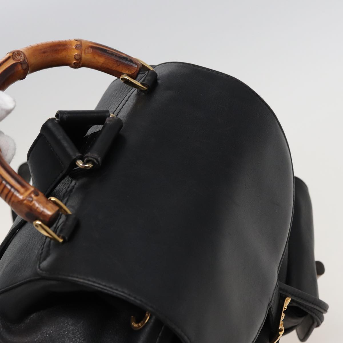 GUCCI Bamboo Backpack Leather Black 003 2058 0016 76392
