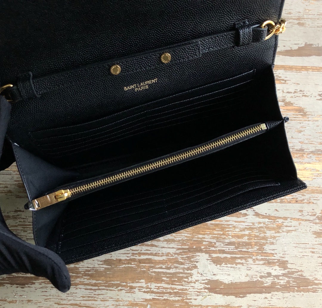 GLAMI Monogram Chain Wallet Black For Women 8.7in/23cm YSL