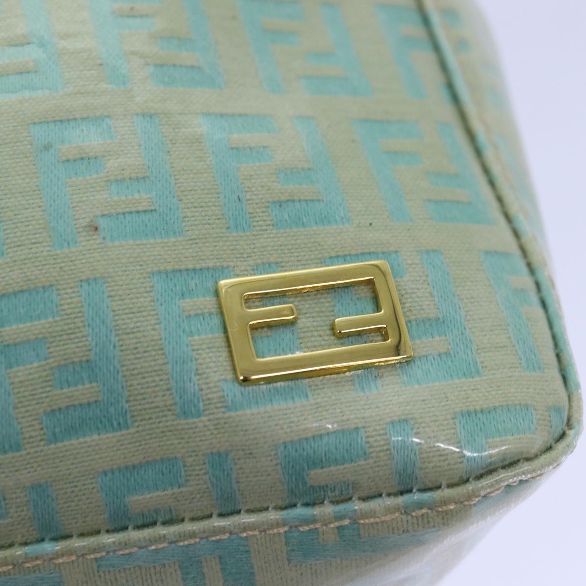 FENDI Zucchino Canvas Hand Bag Enamel Turquoise Blue 76474