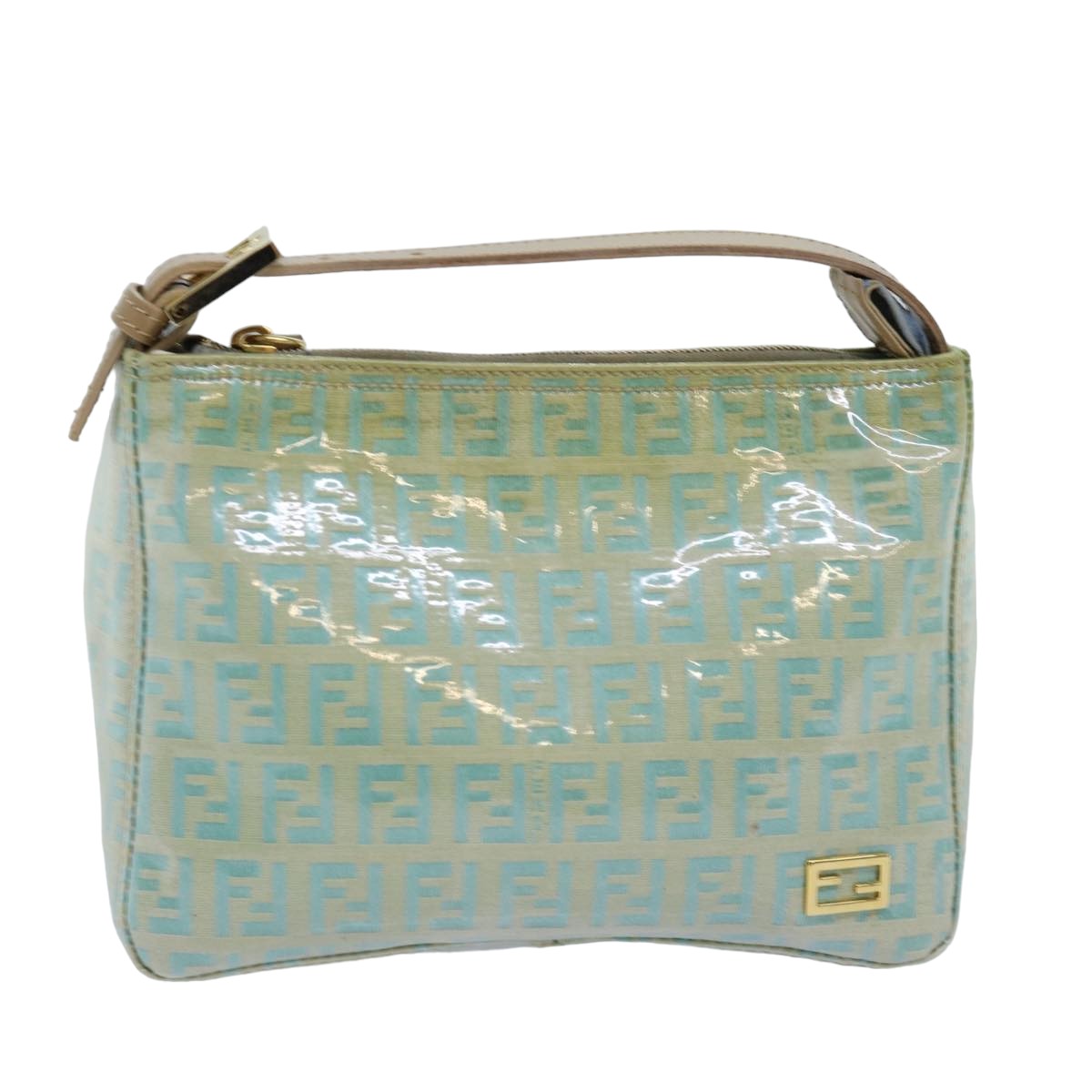 FENDI Zucchino Canvas Hand Bag Enamel Turquoise Blue 76474