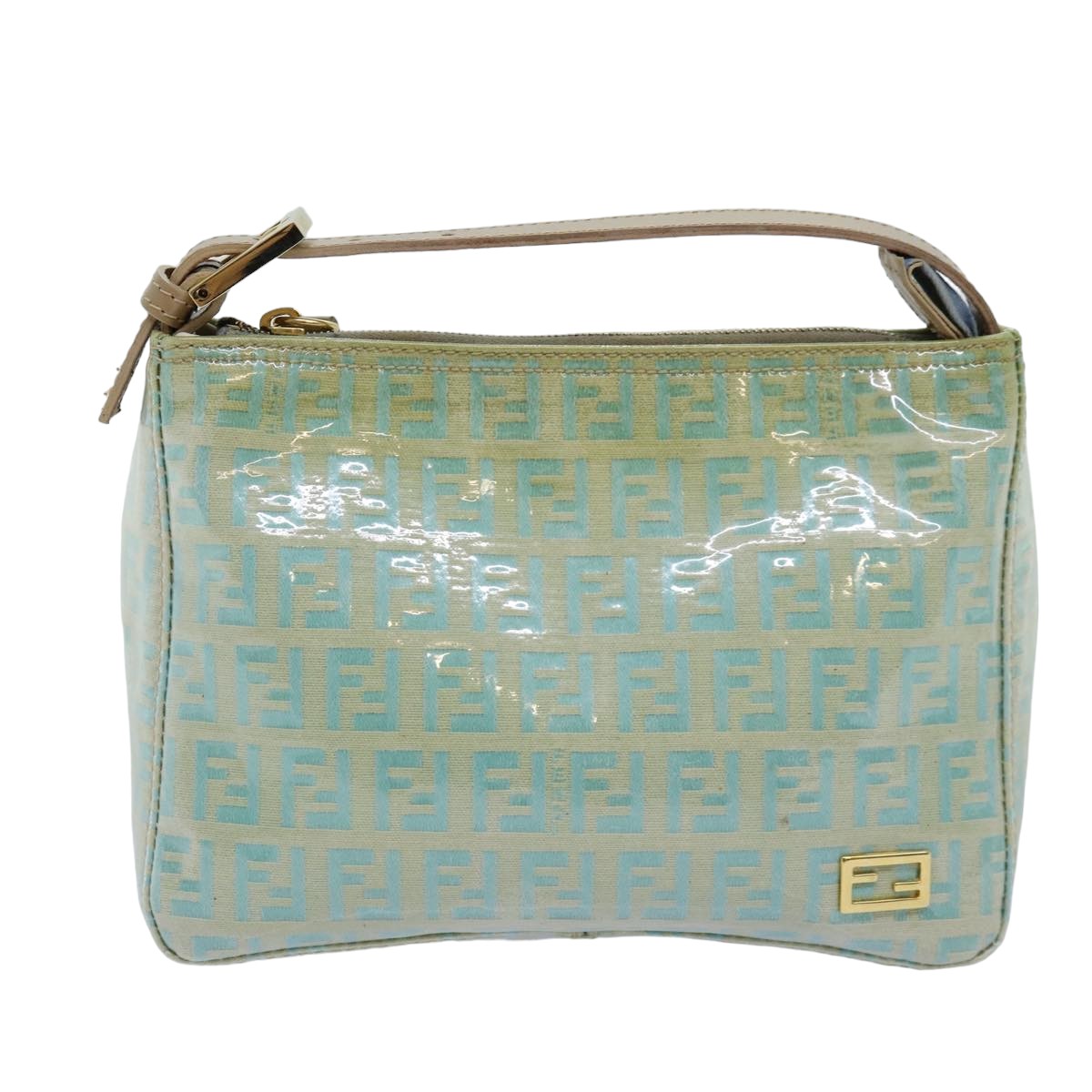 FENDI Zucchino Canvas Hand Bag Enamel Turquoise Blue 76474