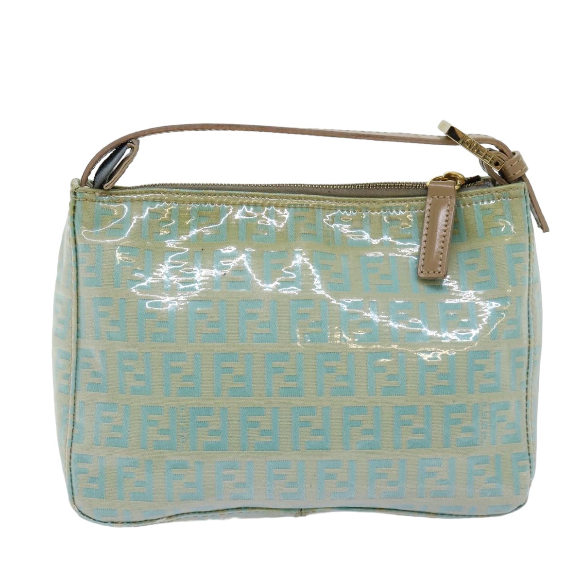 FENDI Zucchino Canvas Hand Bag Enamel Turquoise Blue 76474