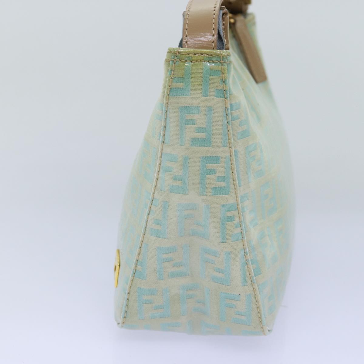 FENDI Zucchino Canvas Hand Bag Enamel Turquoise Blue 76474