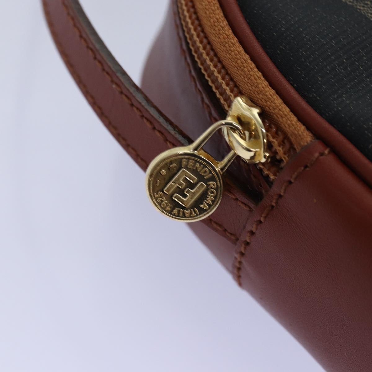 FENDI Pecan Canvas Shoulder Bag Brown Black 76475