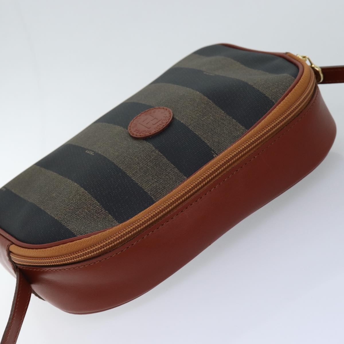 FENDI Pecan Canvas Shoulder Bag Brown Black 76475