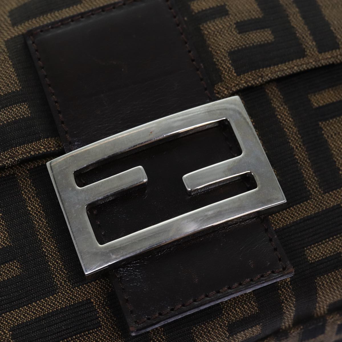 FENDI Zucca Canvas Mamma Baguette Shoulder Bag Black Brown 76476