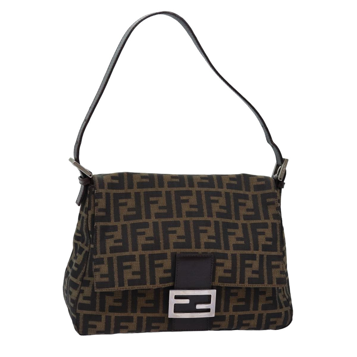 FENDI Zucca Canvas Mamma Baguette Shoulder Bag Black Brown 76476