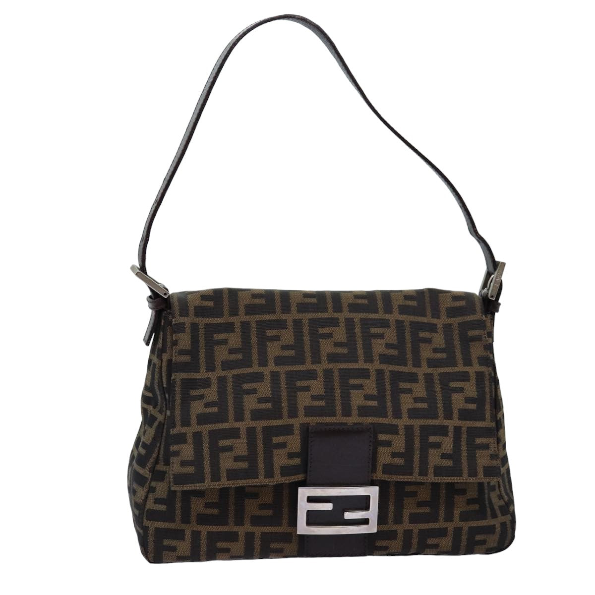 FENDI Zucca Canvas Mamma Baguette Shoulder Bag Black Brown 76476