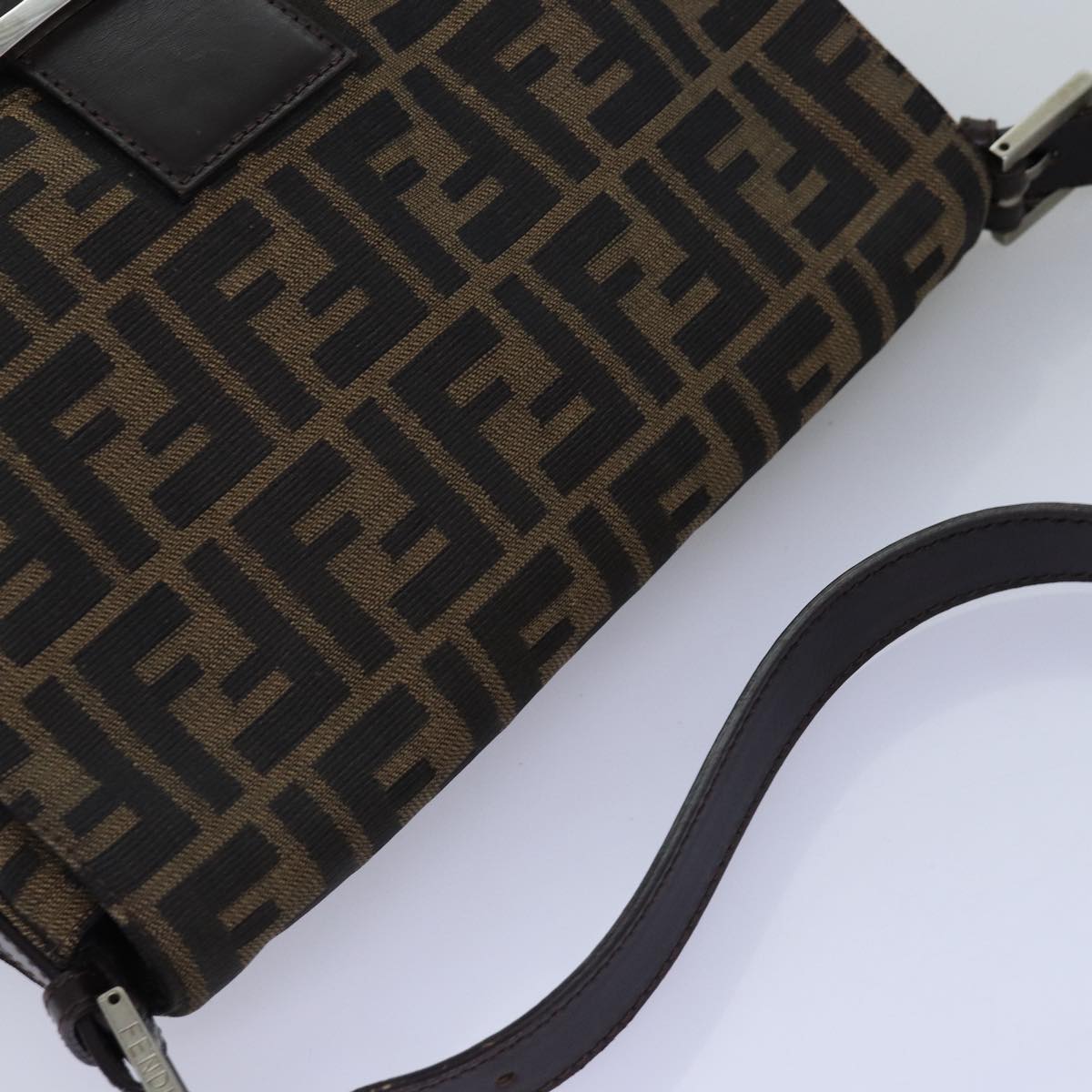 FENDI Zucca Canvas Mamma Baguette Shoulder Bag Black Brown 76476