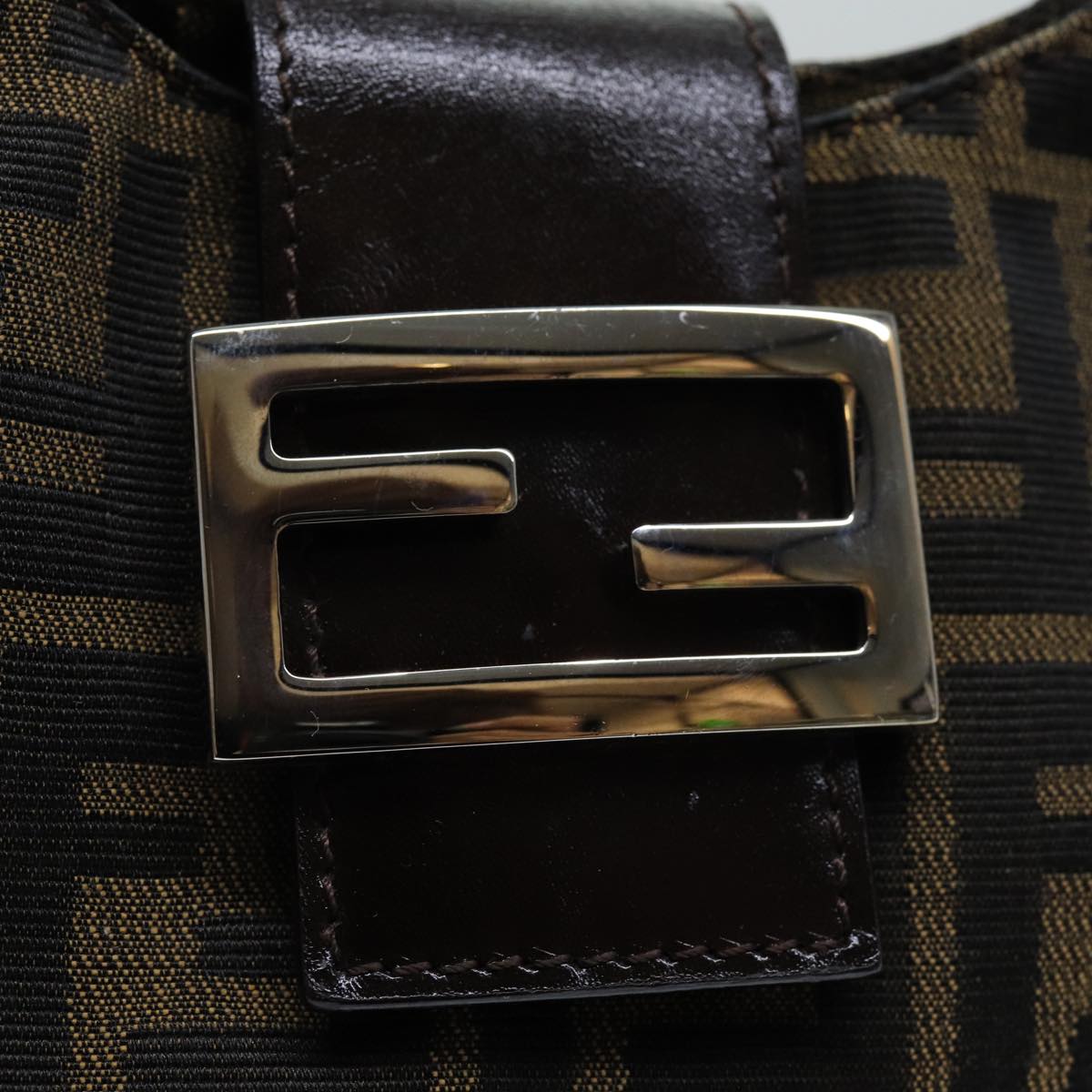 FENDI Zucca Canvas Mamma Baguette Shoulder Bag Black Brown 76559