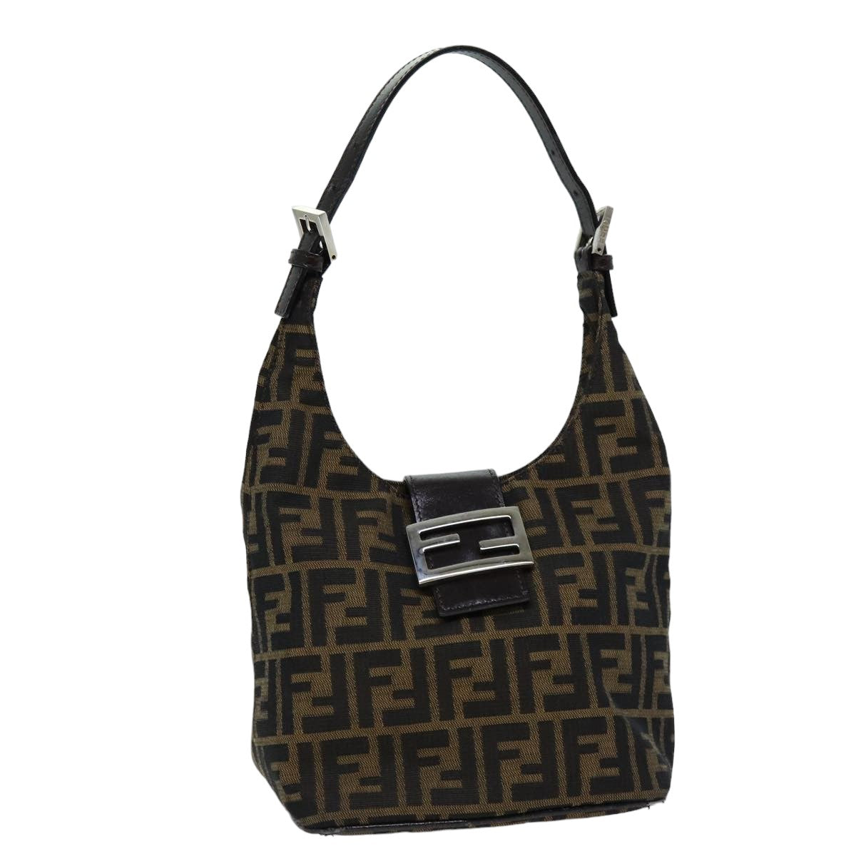 FENDI Zucca Canvas Mamma Baguette Shoulder Bag Black Brown 76559
