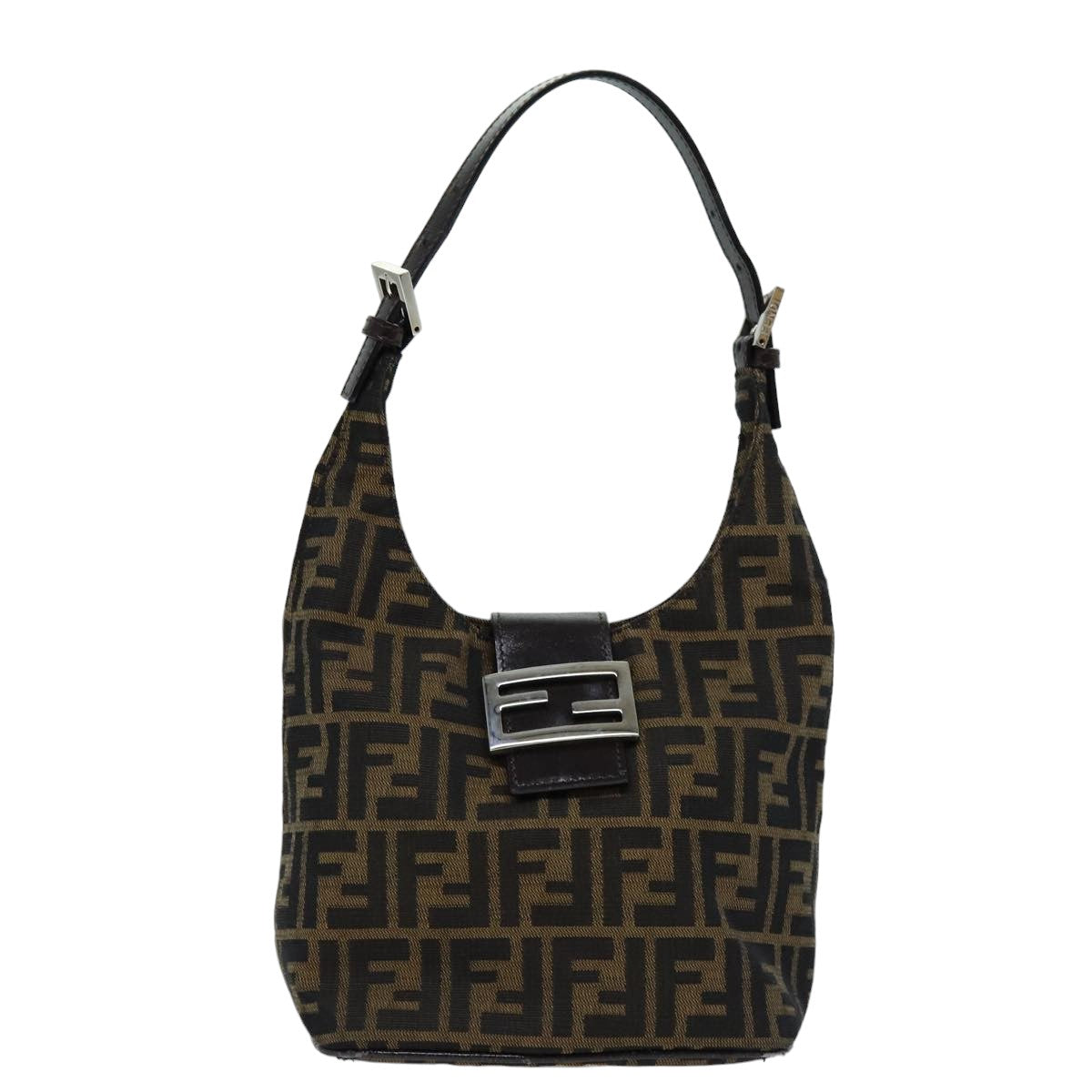 FENDI Zucca Canvas Mamma Baguette Shoulder Bag Black Brown 76559