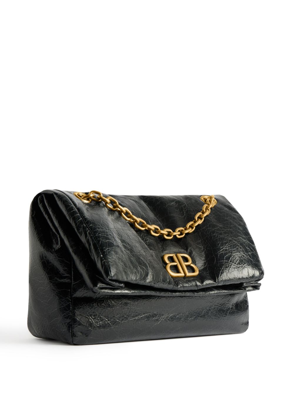 MONACO S BLACK BAG WITH GOLDEN CHAIN LOGO