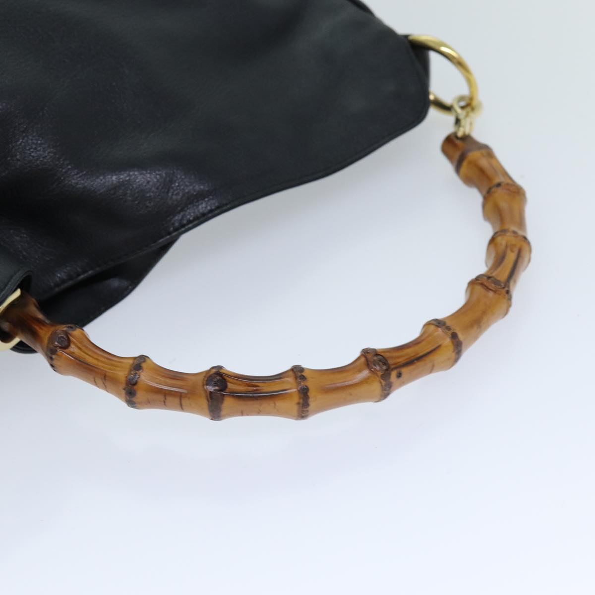 GUCCI Bamboo Hand Bag Leather Black 001 1638 76633