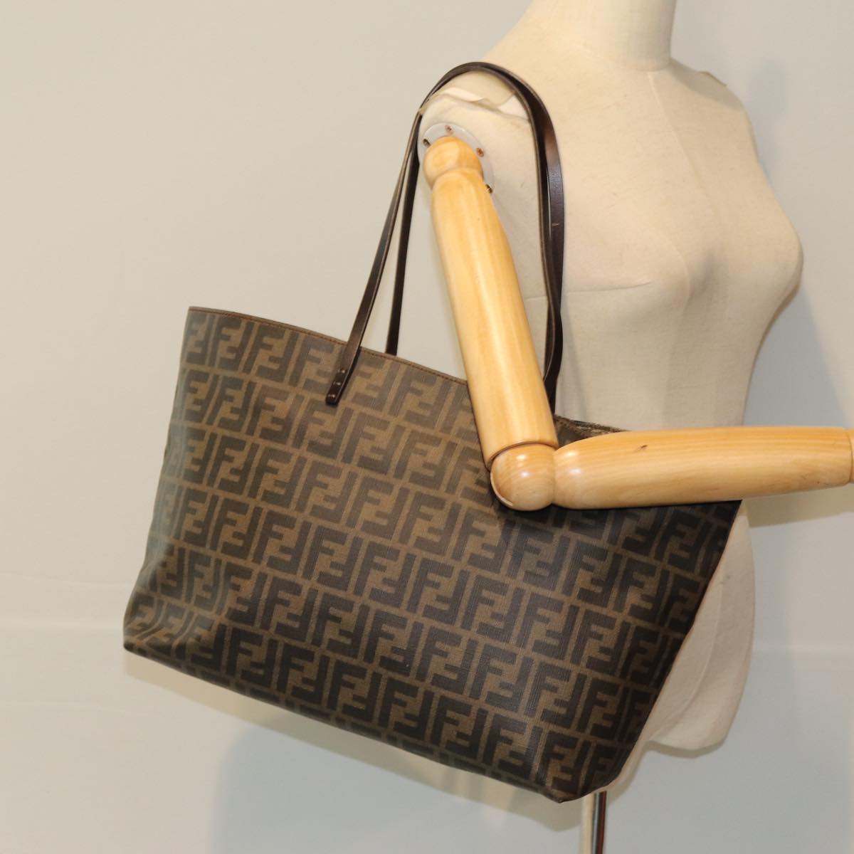 FENDI Zucca Canvas Tote Bag Black Brown 76812