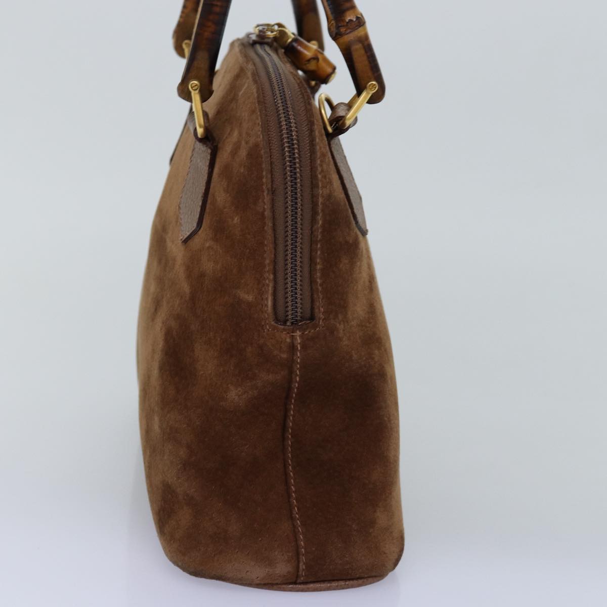 GUCCI Bamboo Hand Bag Suede Brown 76832