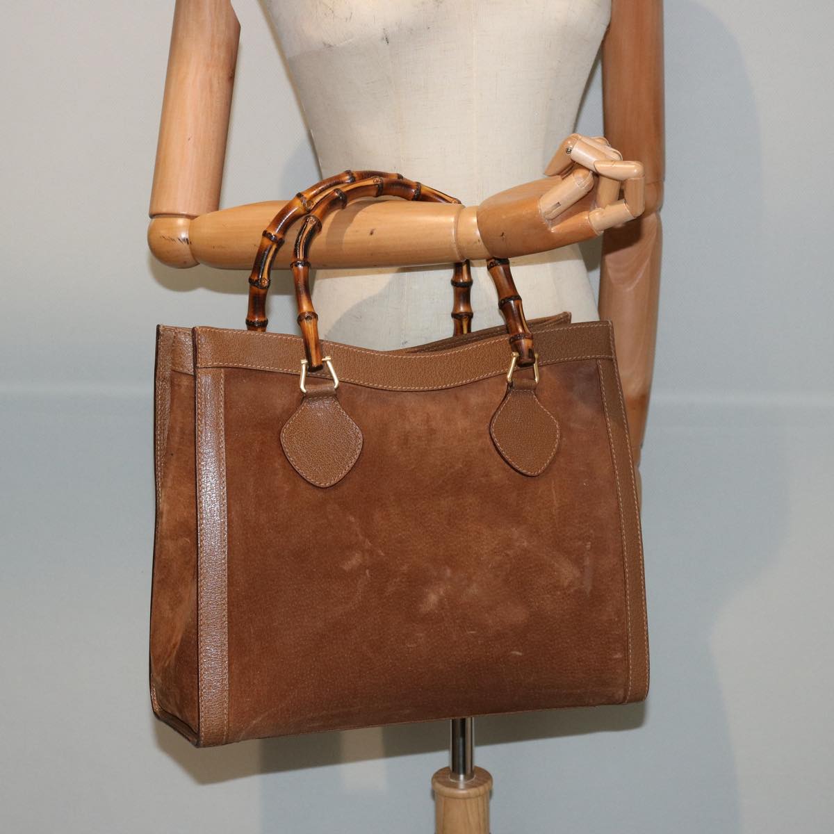 GUCCI Bamboo Tote Bag Suede Leather Brown 002 853 0260 76848