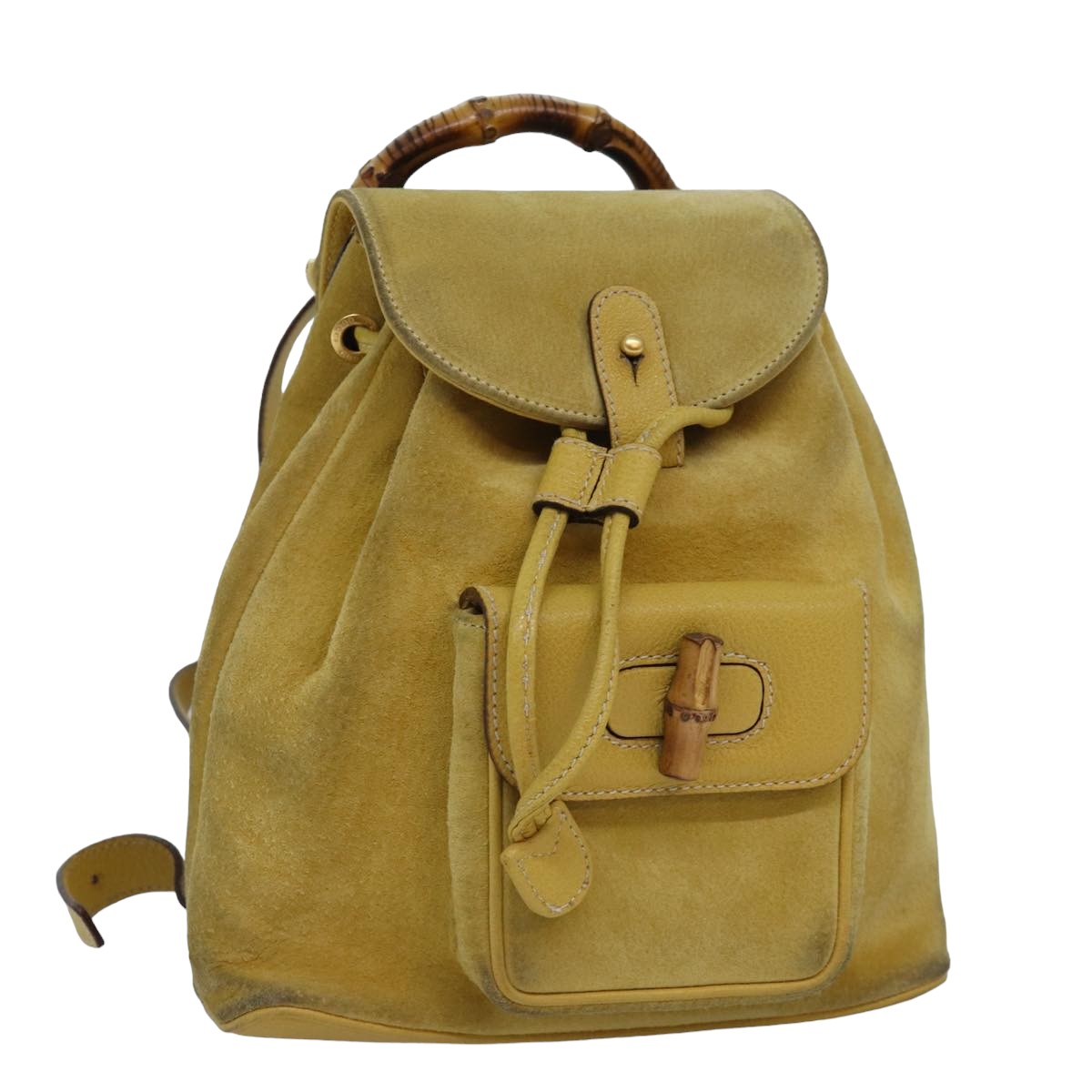GUCCI Bamboo Backpack Suede Leather Yellow 003 2058 0030 76895
