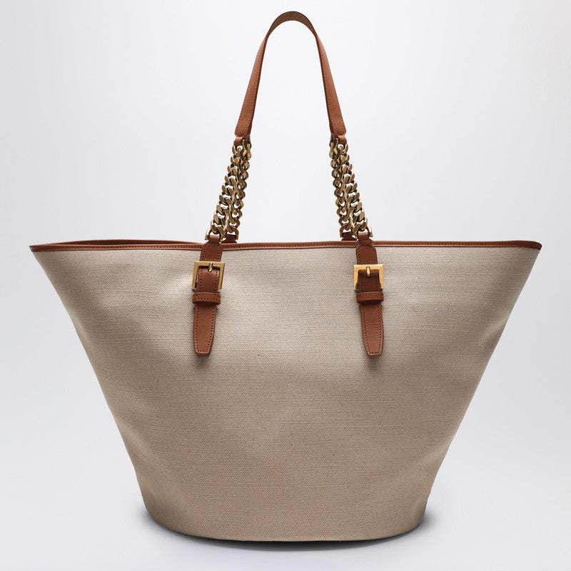 Saint Laurent Desert-Coloured Shoulder Bag In Canvas And Leather Women