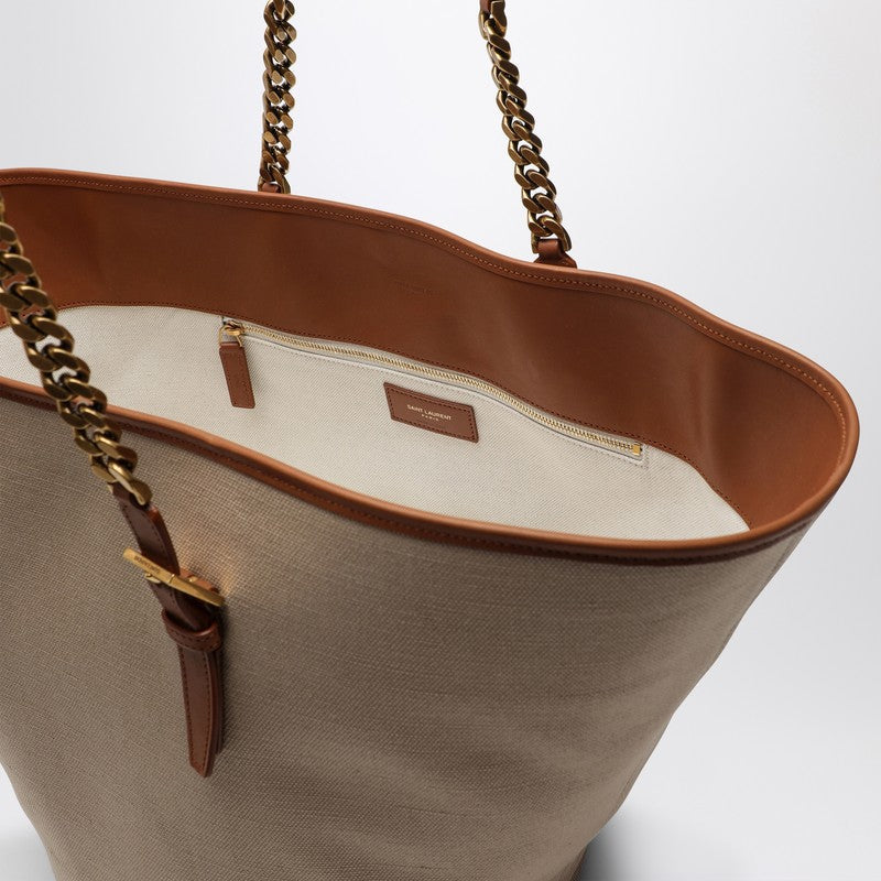 Saint Laurent Desert-Coloured Shoulder Bag In Canvas And Leather Women