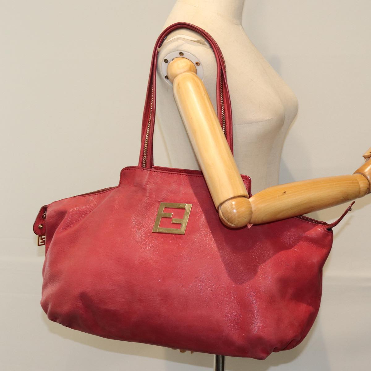 FENDI Tote Bag Leather Red 77395