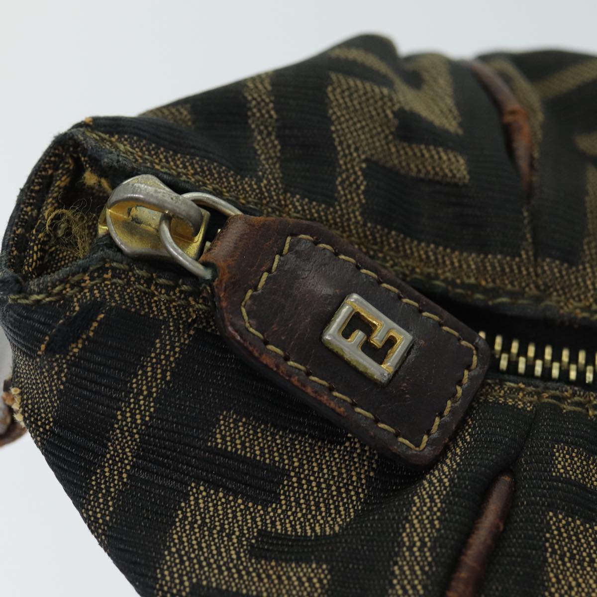 FENDI Zucca Canvas Vanity Cosmetic Pouch Brown Black 77458
