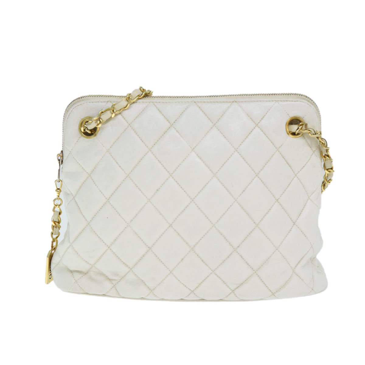 CHANEL Matelasse Chain Shoulder Bag Leather White CC 77469