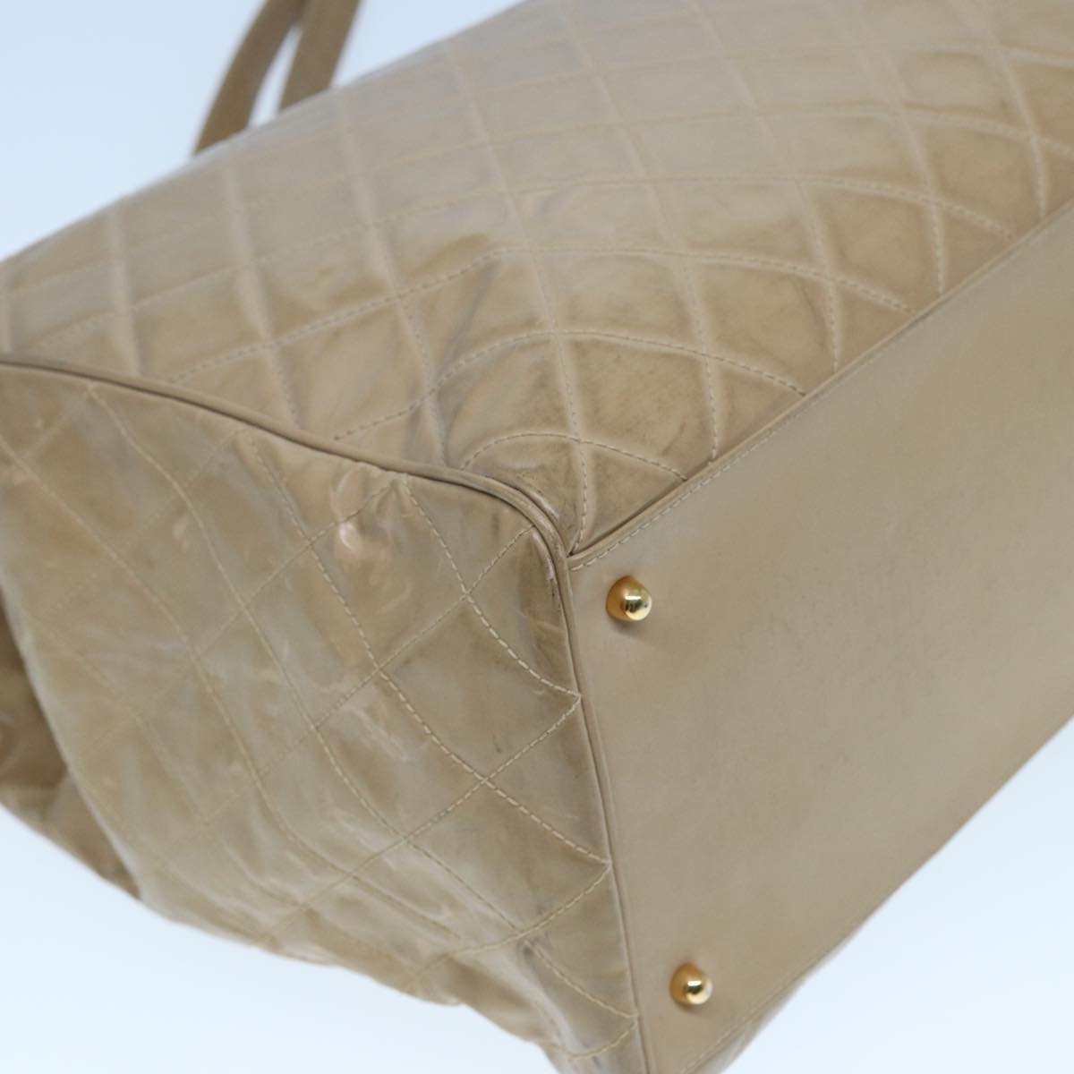 CHANEL Super Model bag Chain Turn Lock Bag Patent leather Beige CC 77488