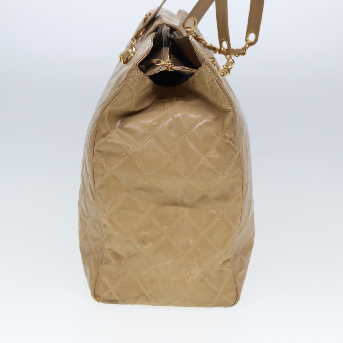 CHANEL Super Model bag Chain Turn Lock Bag Patent leather Beige CC 77488
