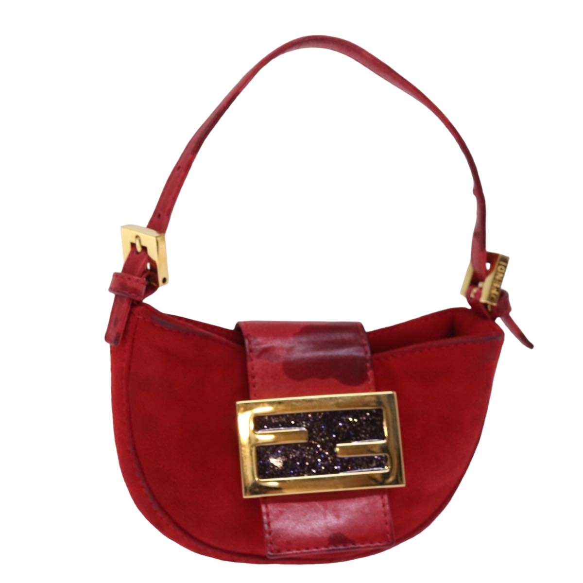 FENDI Mini Croissant Hand Bag Suede Red 77631