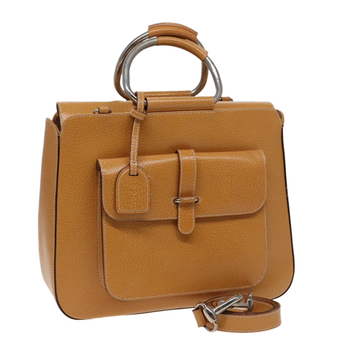 GUCCI Hand Bag Leather 2way Beige 77667