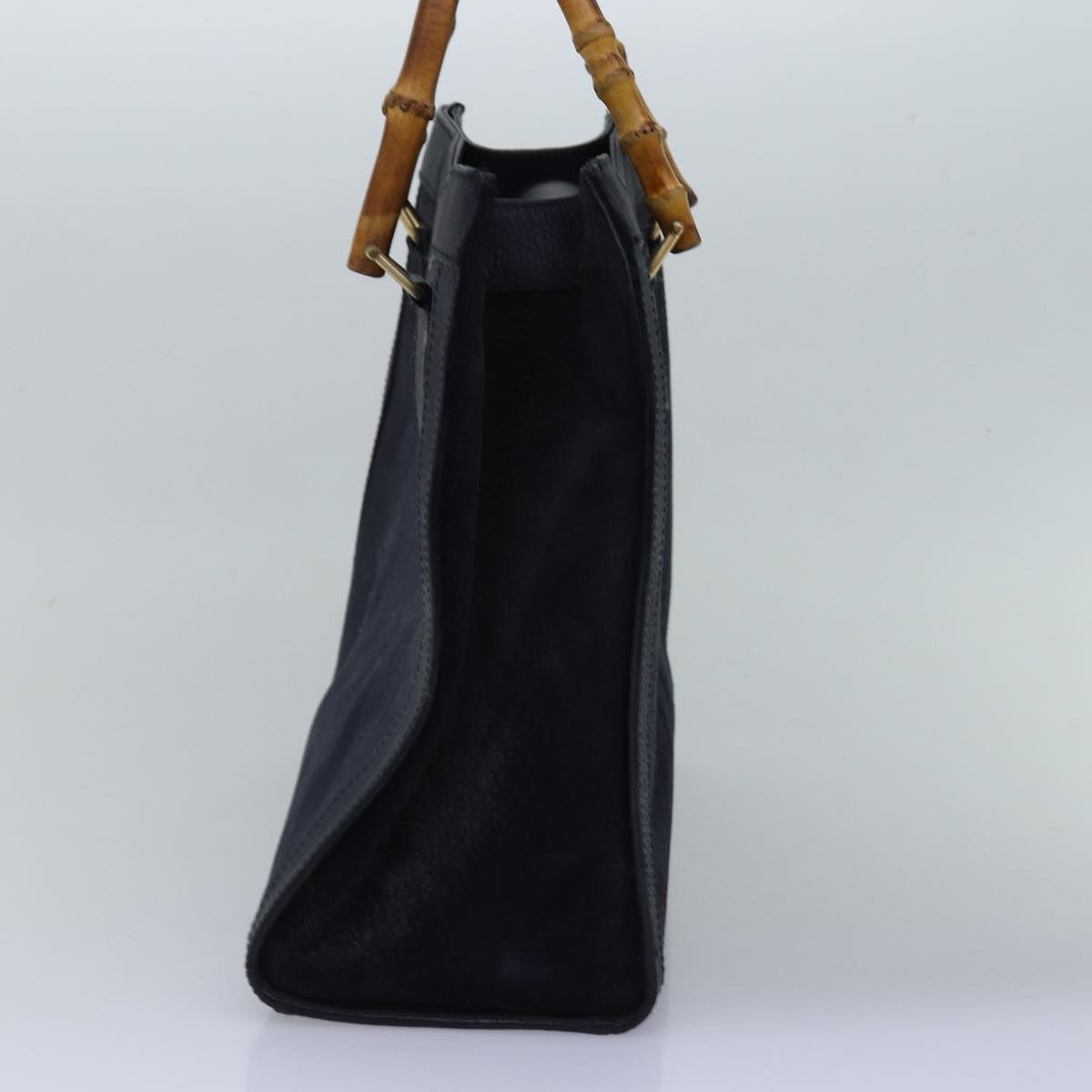 GUCCI Bamboo Hand Bag Suede Navy 77669