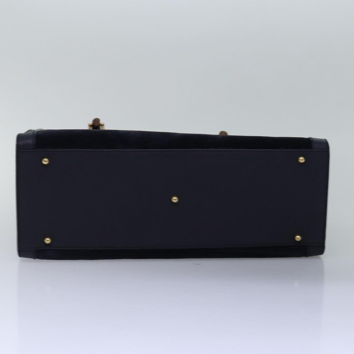 GUCCI Bamboo Hand Bag Suede Navy 77669