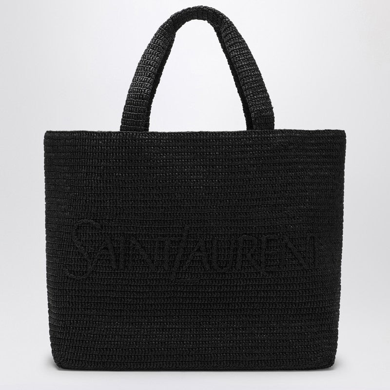 Saint Laurent Black Raffia Tote Bag With Logo Women