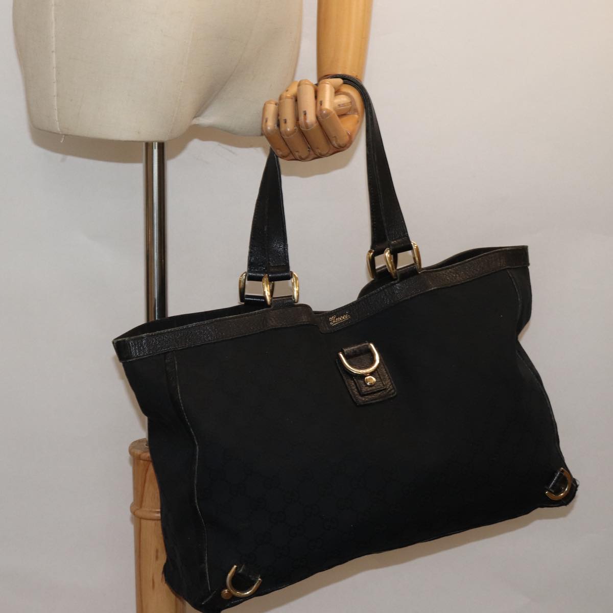 GUCCI GG Canvas Abbey Tote Bag Black 141472 77688