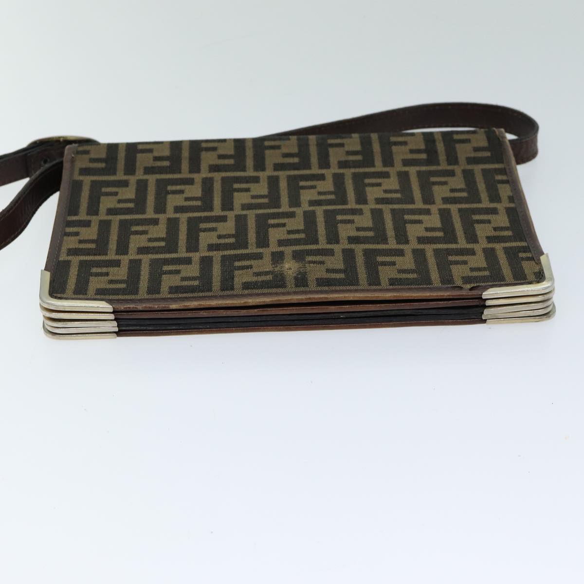 FENDI Zucca Canvas Shoulder Bag Brown Black 77742