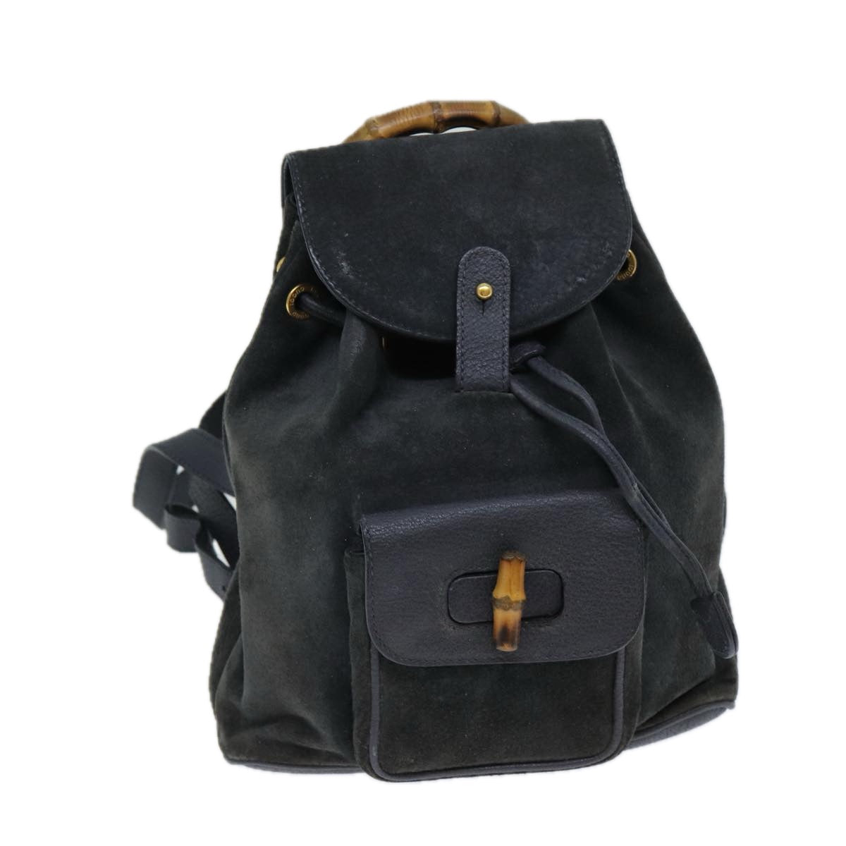 GUCCI Bamboo Shoulder Bag Suede Black 003 1705 0030 77826