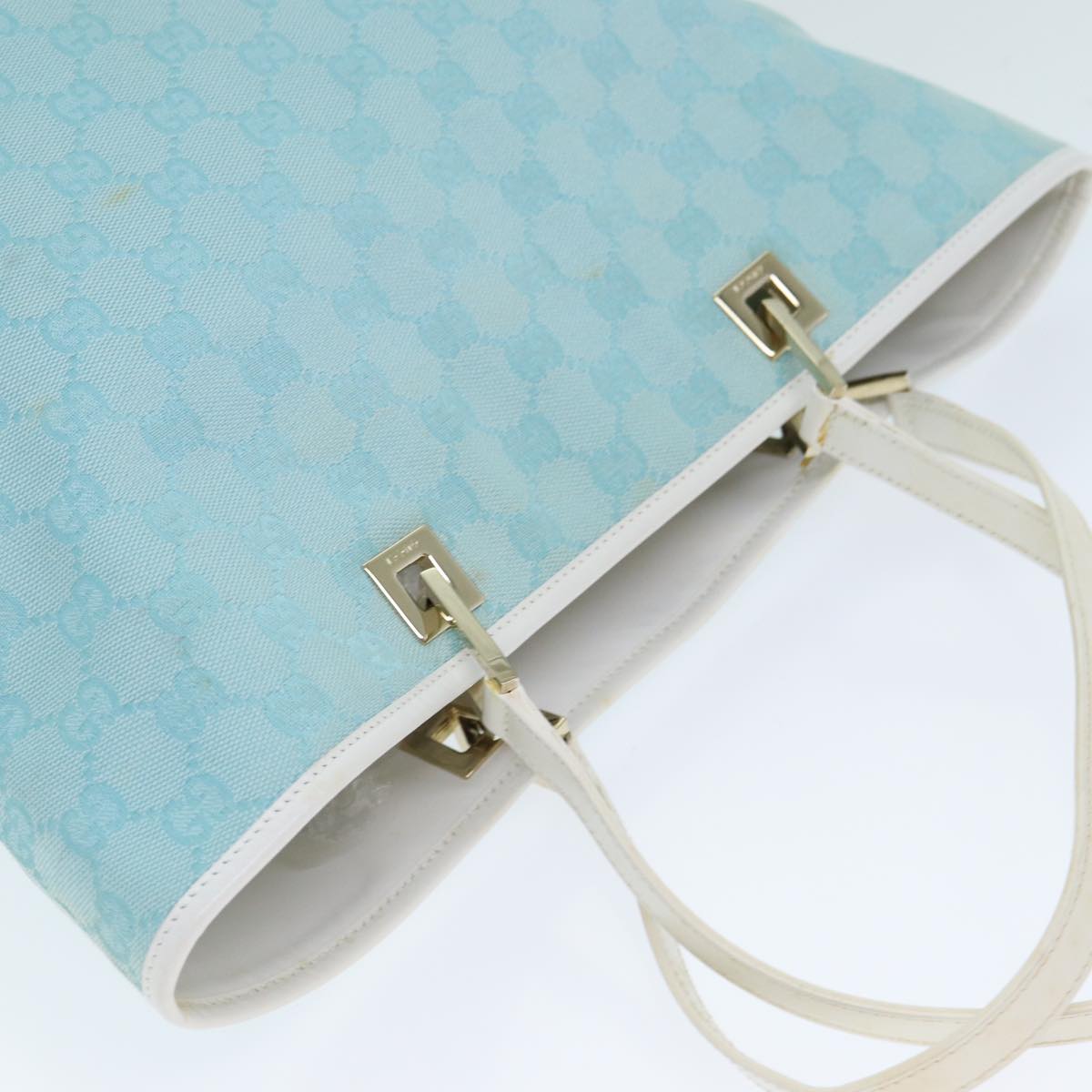 GUCCI GG Canvas Tote Bag Light Blue White 77932