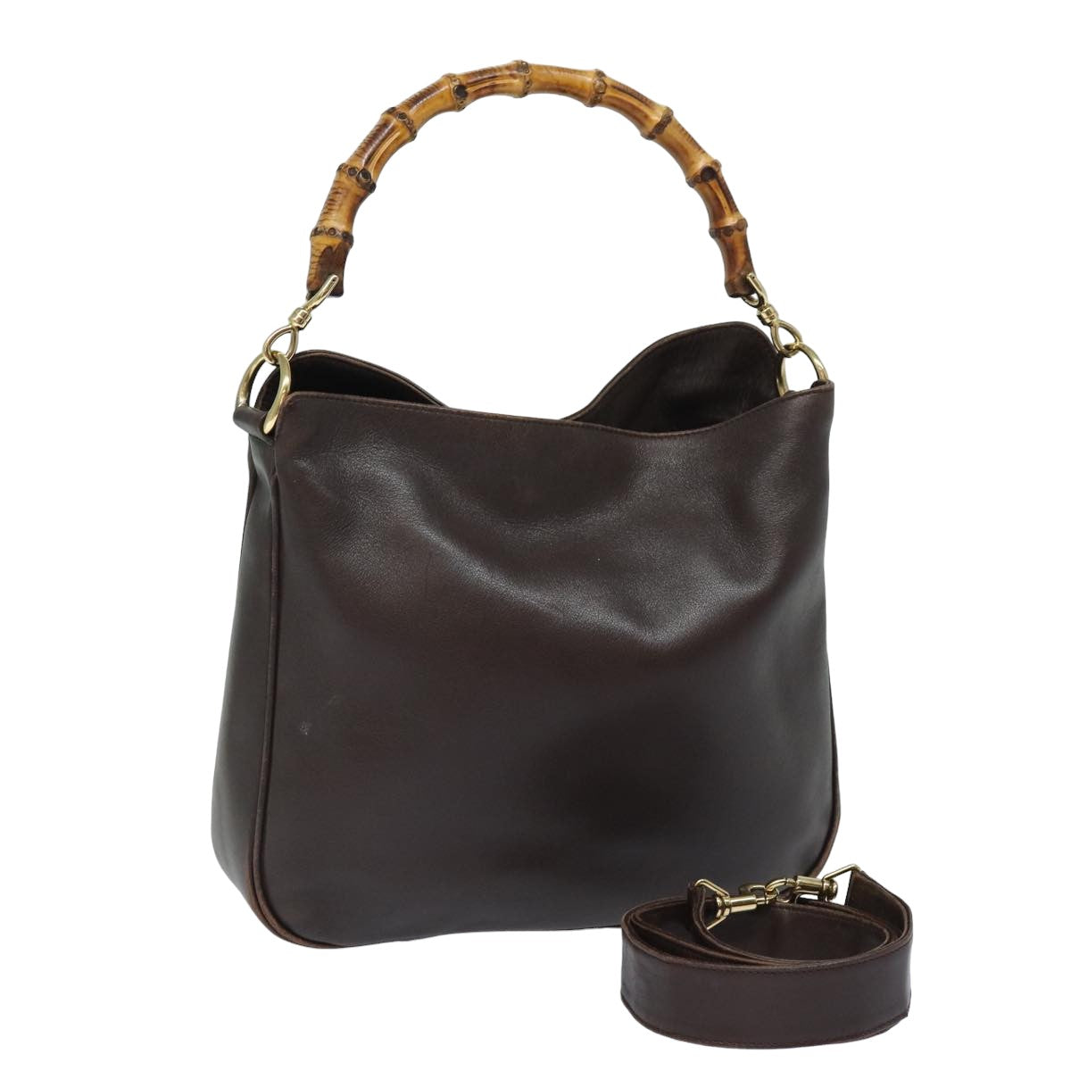 GUCCI Bamboo Shoulder Bag Leather 2way Brown 001 1998 1638 78085
