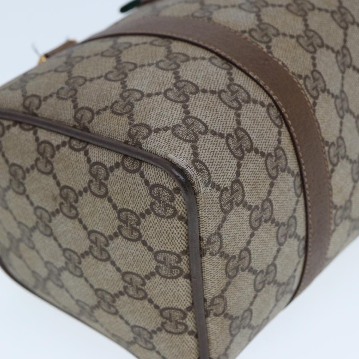 GUCCI GG Supreme Web Sherry Line Boston Bag PVC Leather Beige 78100