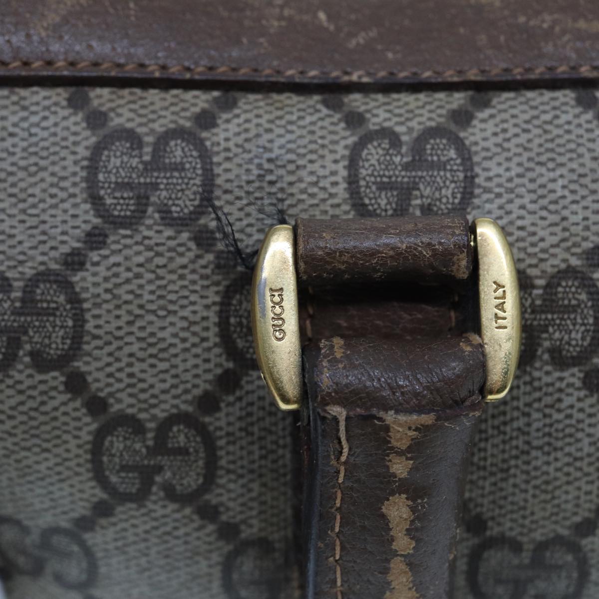 GUCCI GG Supreme Web Sherry Line Boston Bag PVC Leather Beige 78100