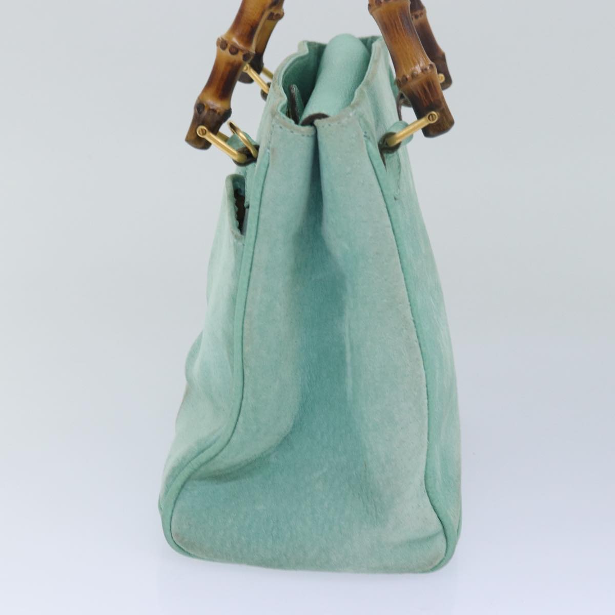 GUCCI Bamboo Hand Bag Suede 2way Light Blue 000 122 0316 78217