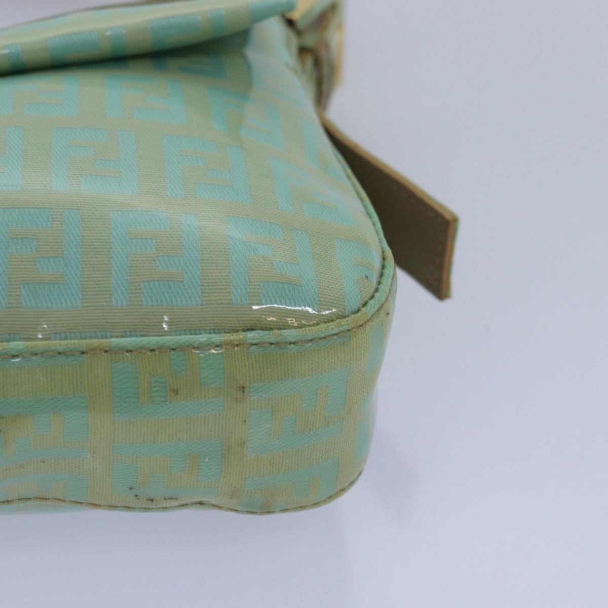 FENDI Zucchino Canvas Mamma Baguette Hand Bag Light Blue 78229