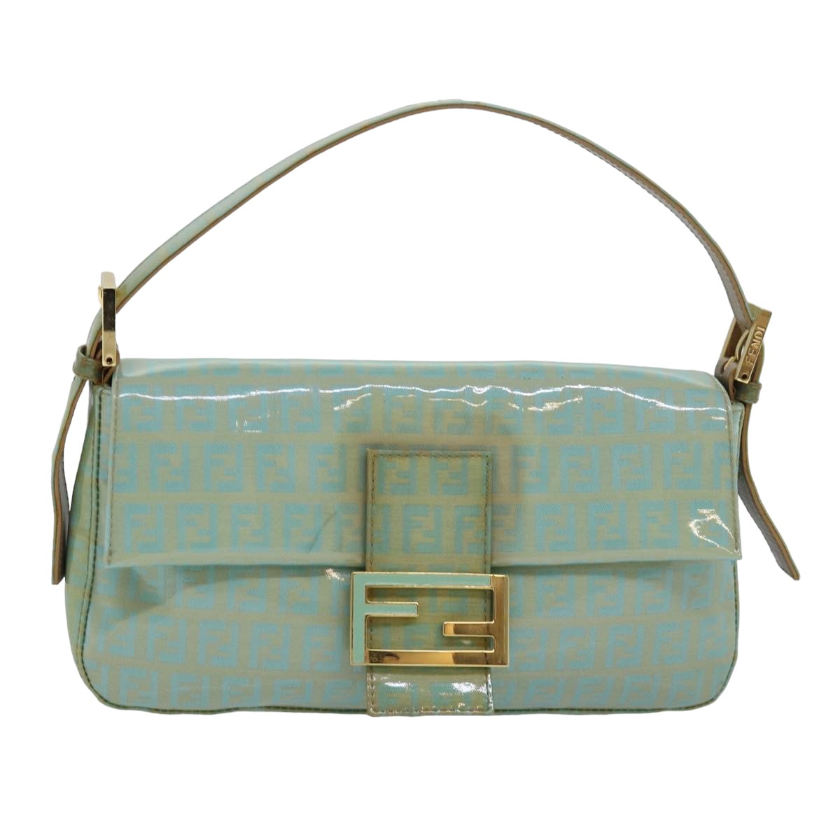 FENDI Zucchino Canvas Mamma Baguette Hand Bag Light Blue 78229